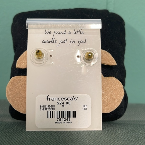 BNWT FRANCESCA’S CHERRY SEEDBEAD POST BACK EARRINGS NICKEL AND LEAD FREE - Picture 5 of 5